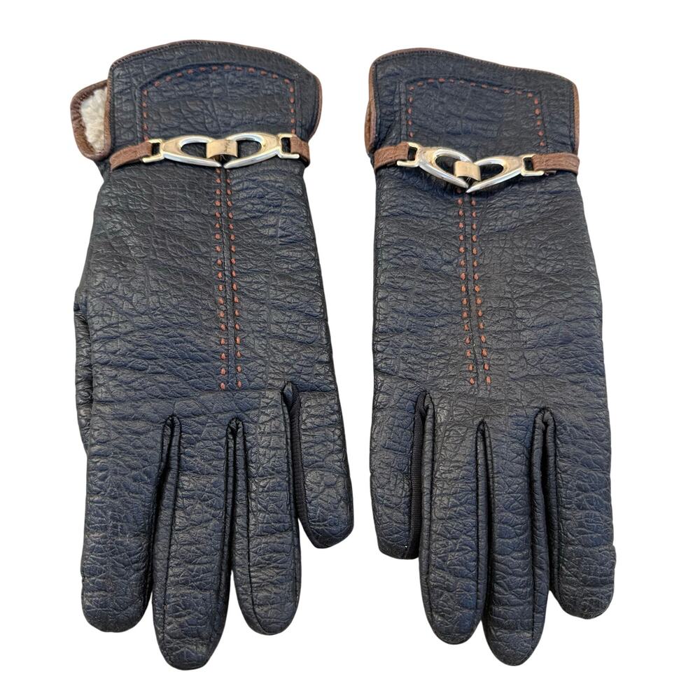Vintage Aris Snuggler Faux Leather & Knit Gloves Size R